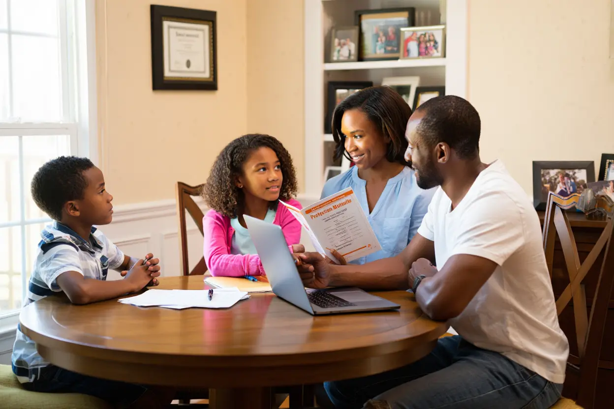Famille d'intérimaires consultants sur leur couverture mutuelle santé