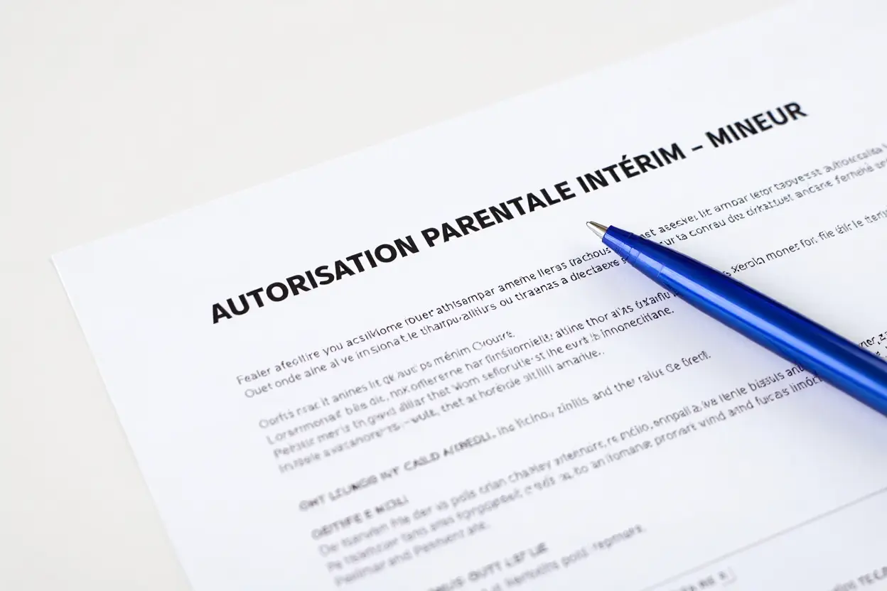 Document d'autorisation parentale signé pour travail intérimaire