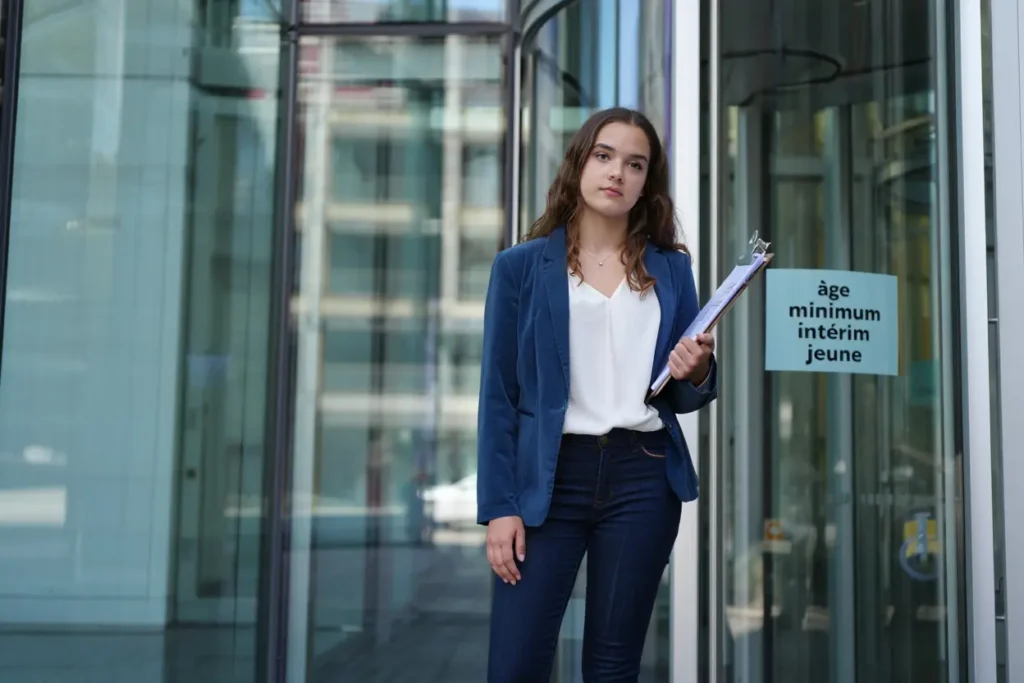 Jeune adulte signant un contrat d'intérim en agence