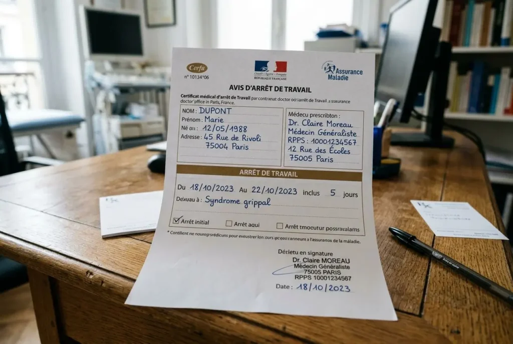 Certificat médical documentation arrêt maladie en France