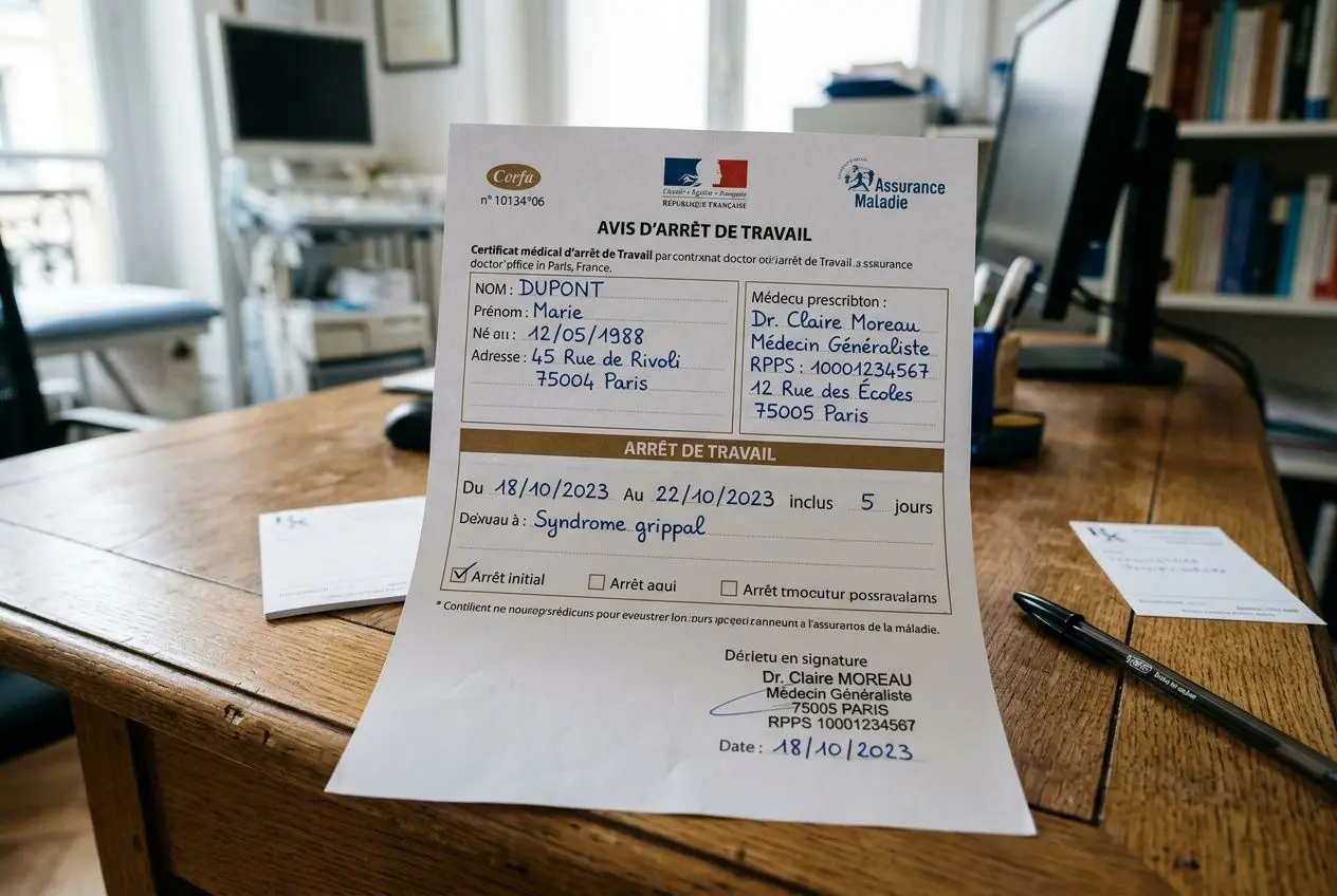 Certificat médical documentation arrêt maladie en France