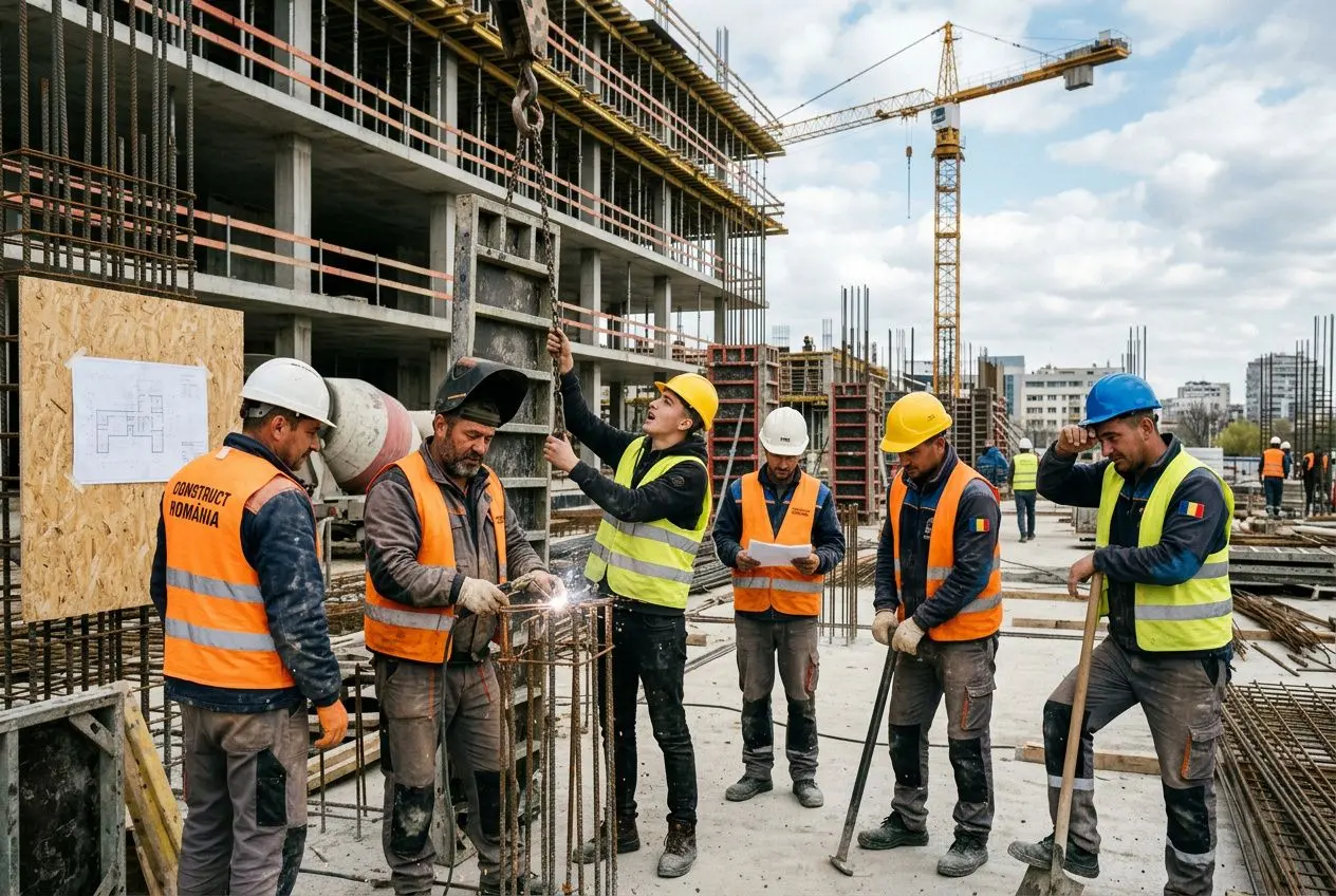 Équipe de construction roumaine travaillant sur un chantier français