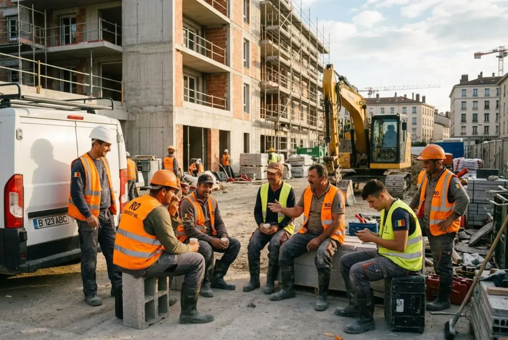 Travailleur roumain sur chantier de construction en France