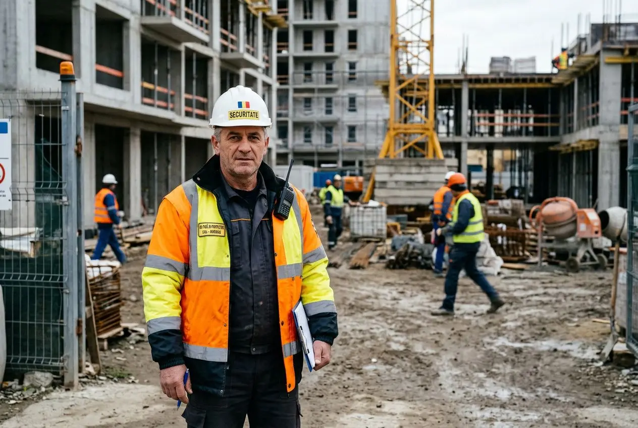 Travailleur roumain avec équipement de protection sur chantier français